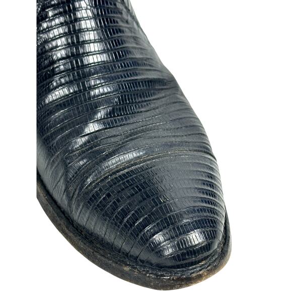 Dan Post 1992 Exotic Lizard Skin Black Boots Detail Stitching Size 9D USA-Nice - Picture 4 of 13